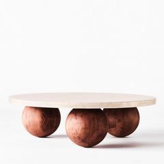 Sphere Round Sofa Table - Travertine Bianco - Dusty Deco