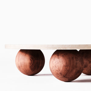 Sphere Round Sofa Table - Travertine Bianco - Dusty Deco