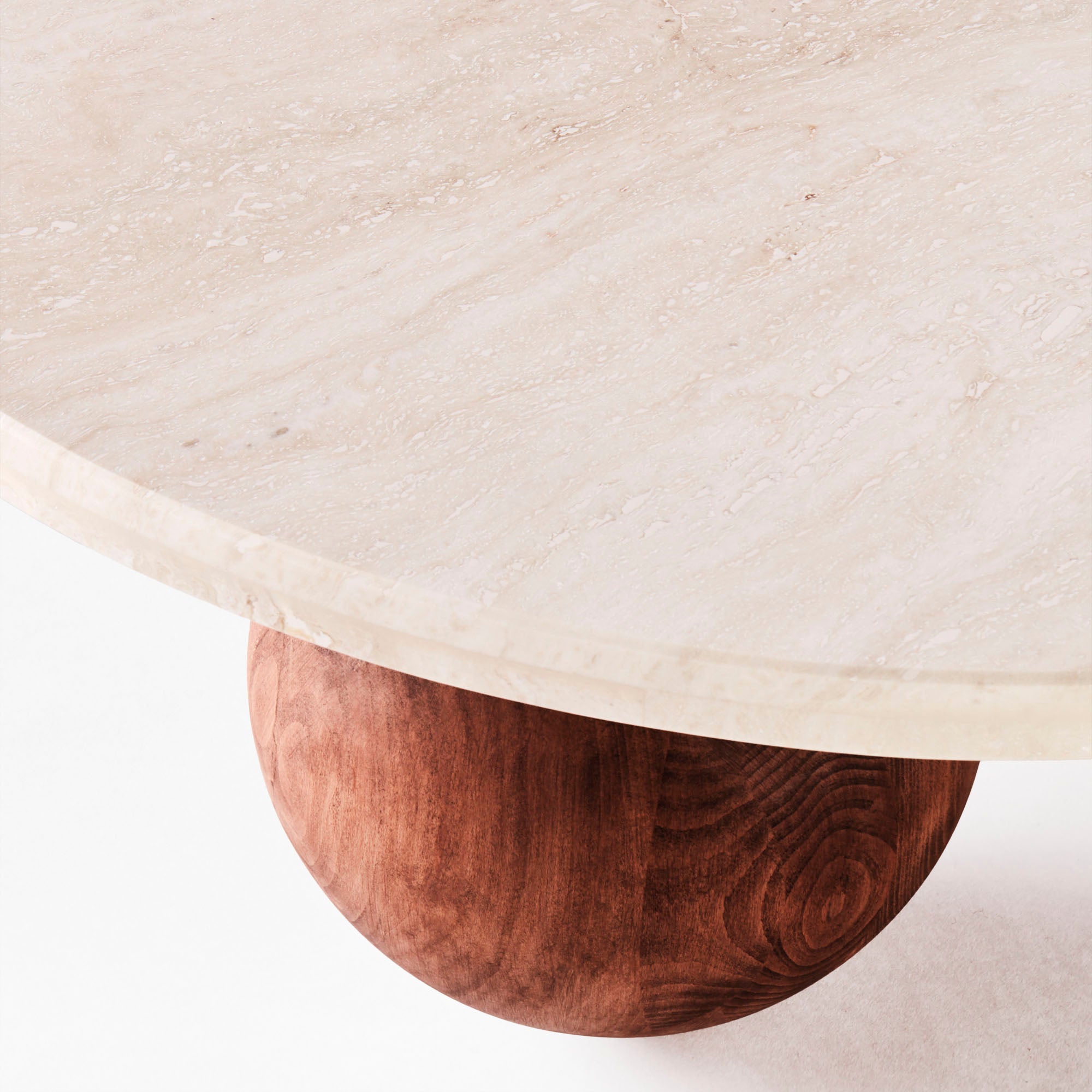 Sphere Round Sofa Table - Travertine Bianco - Dusty Deco