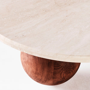Sphere Round Sofa Table - Travertine Bianco - Dusty Deco