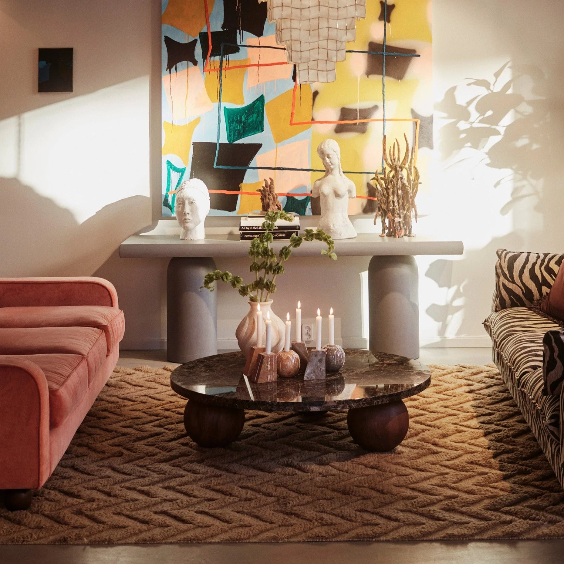 Sphere Round Sofa Table - Emperador - Dusty Deco