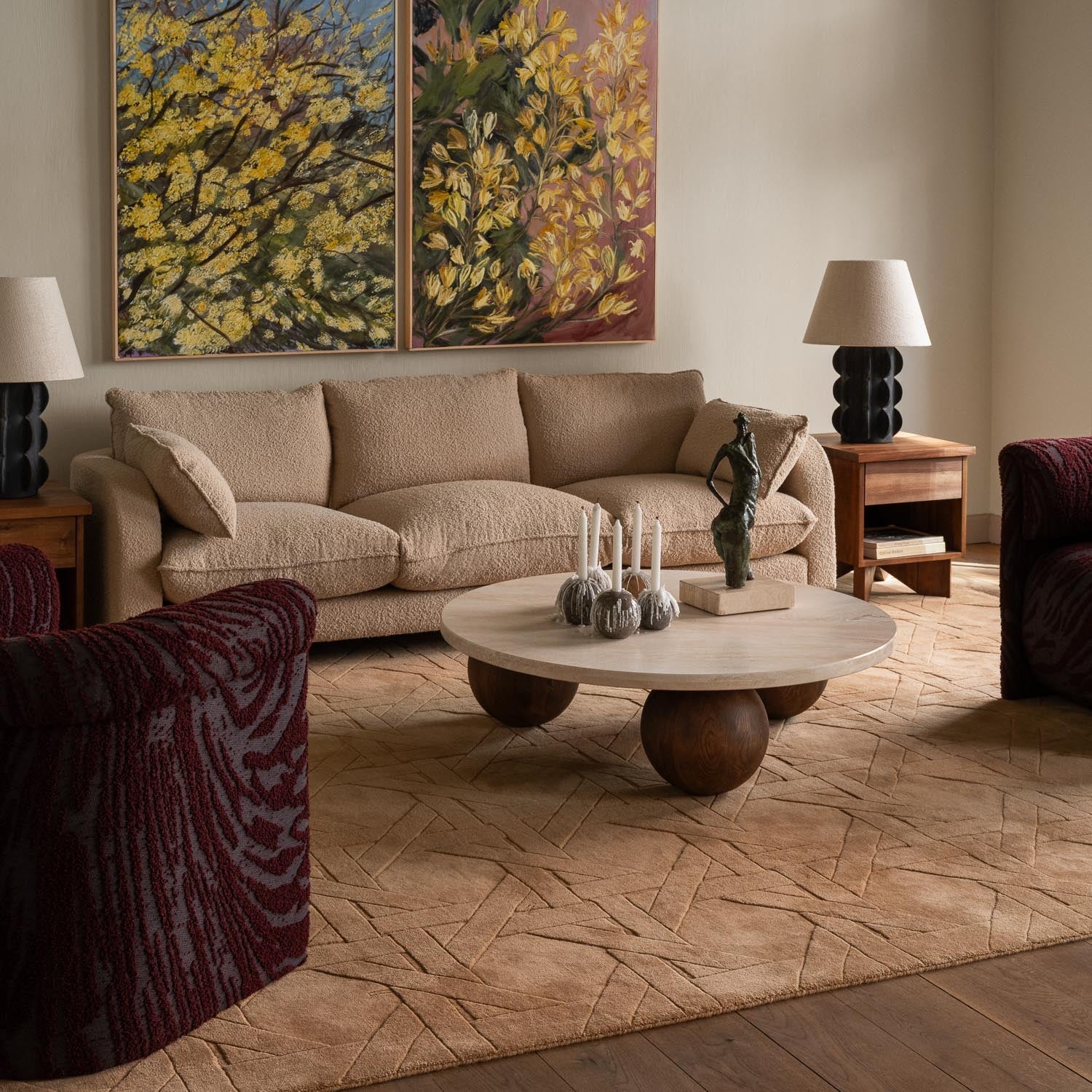 Sphere Round Sofa Table - Travertine Bianco - Dusty Deco