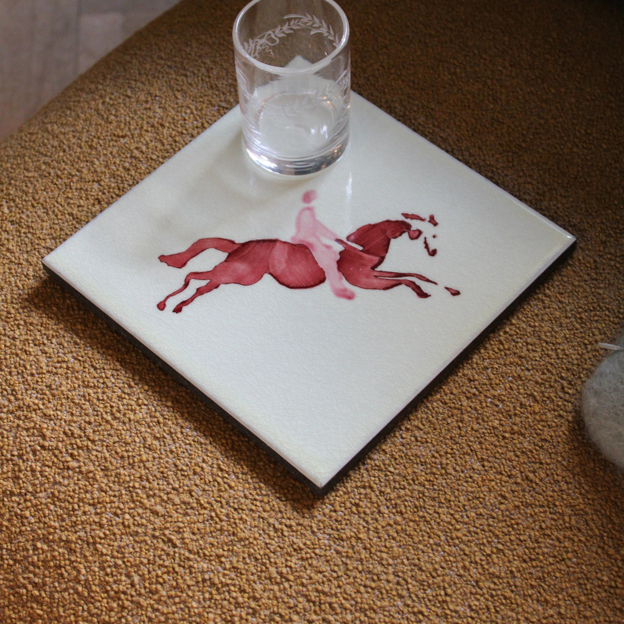 File Under Pop - Lava Stone Board -  "The Guest House" Pink Horse Trivet 2