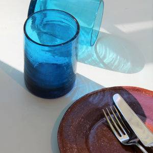 Håndlavet farvet vandglas - Azur